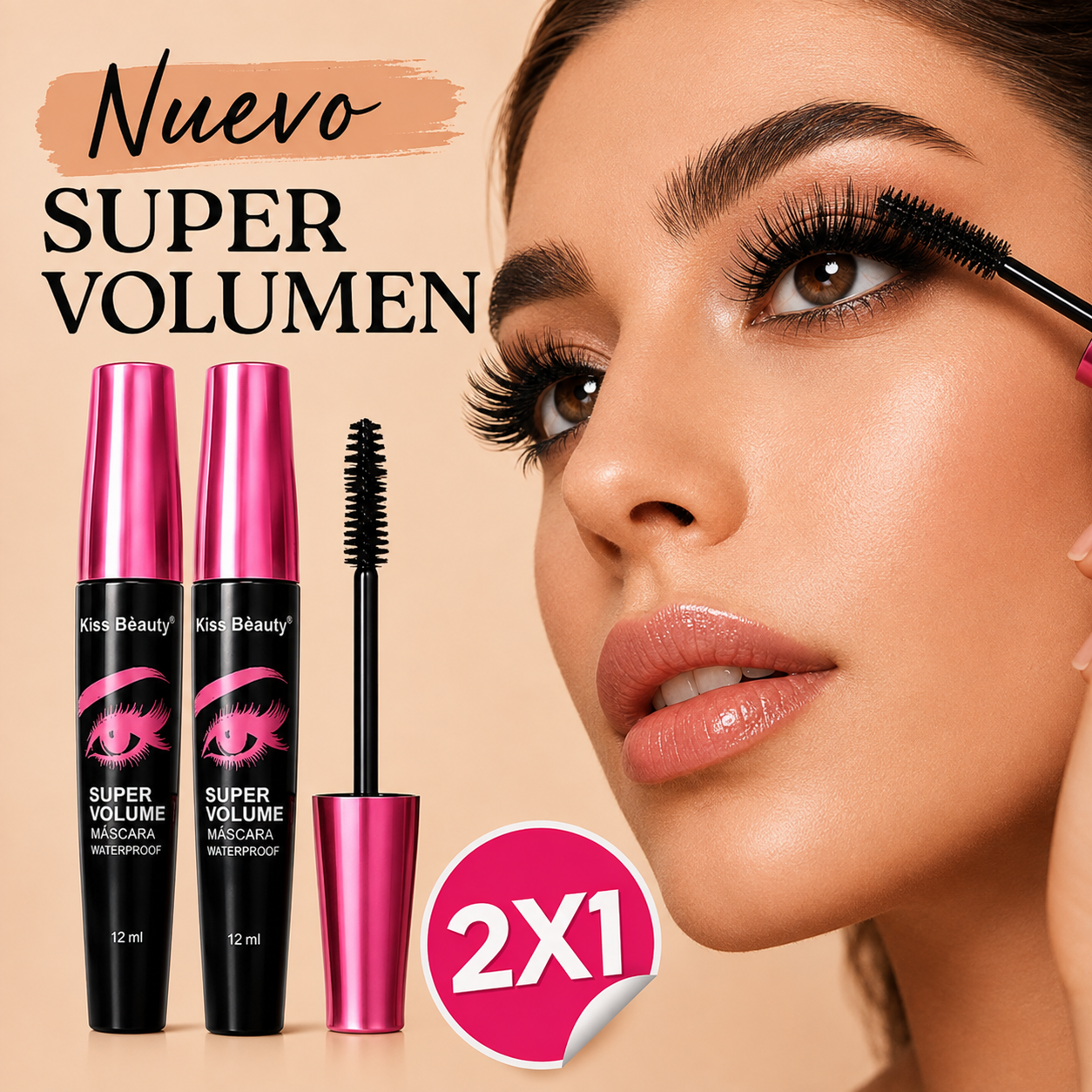 (2x1) Kiss Beauty® | Máscara de Pestañas Súper Volumen