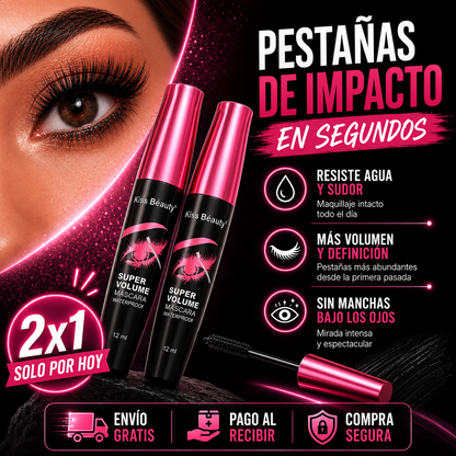 (2x1) Kiss Beauty® | Máscara de Pestañas Súper Volumen