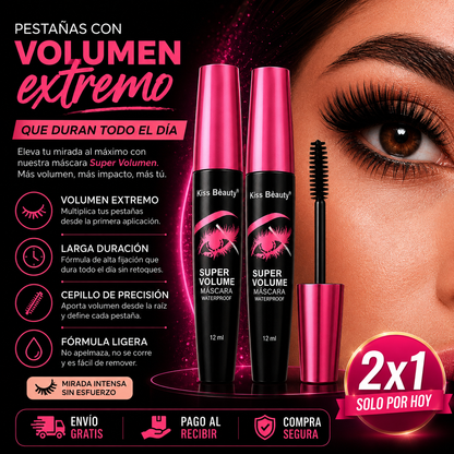 (2x1) Kiss Beauty® | Máscara de Pestañas Súper Volumen