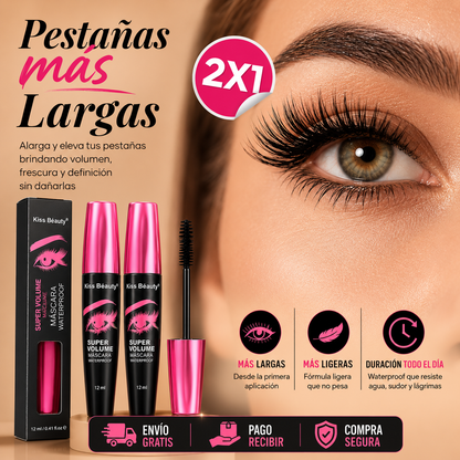 (2x1) Kiss Beauty® | Máscara de Pestañas Súper Volumen